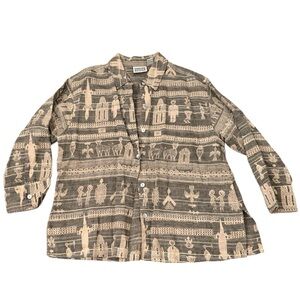 Chicos Linen Jacket Sz 1 Tribal‎ Peasant Boho Chic Western Southwest Aztec M Y2k